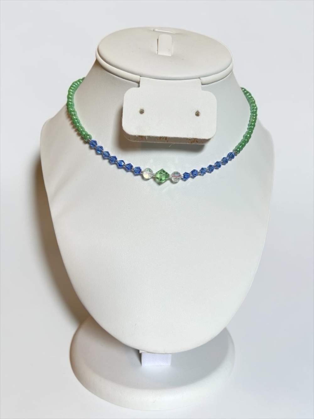 🍭5 for $20🍭 Blue Czech Glass Green Seed Bead Toggle Clasp Necklace CC Y